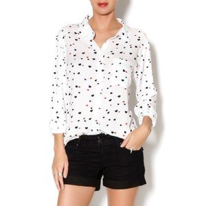 RAILS White Rocsi Heart Button Down Loose Fit Rayon Shirt EUC sz XS